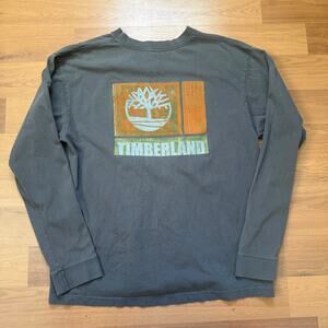 Men's Vintage 2000's Timberland Boots Gray Orange Long Sleeve Tee Shirt Sz Large